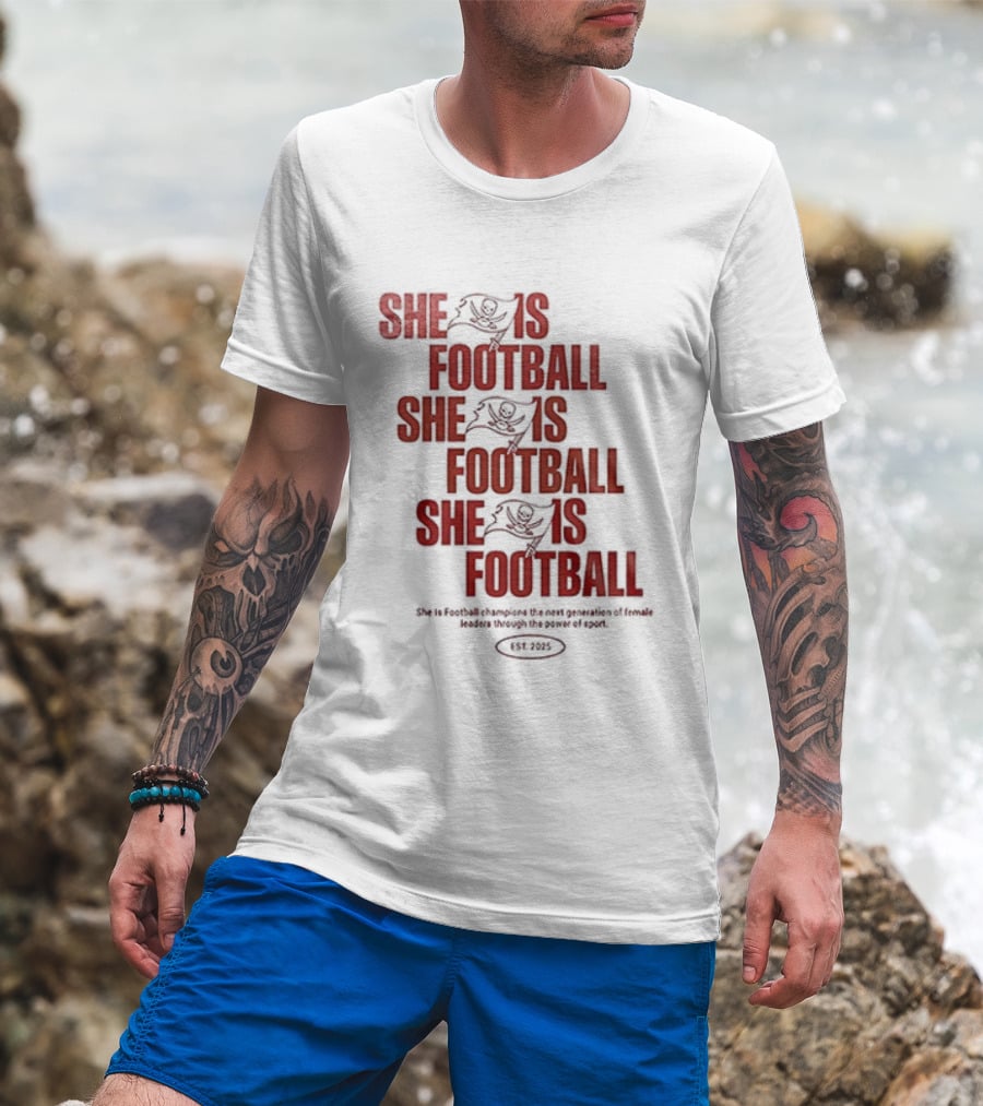 Tampa Bay Buccaneers She Is Football Repeating Text T-Shirt