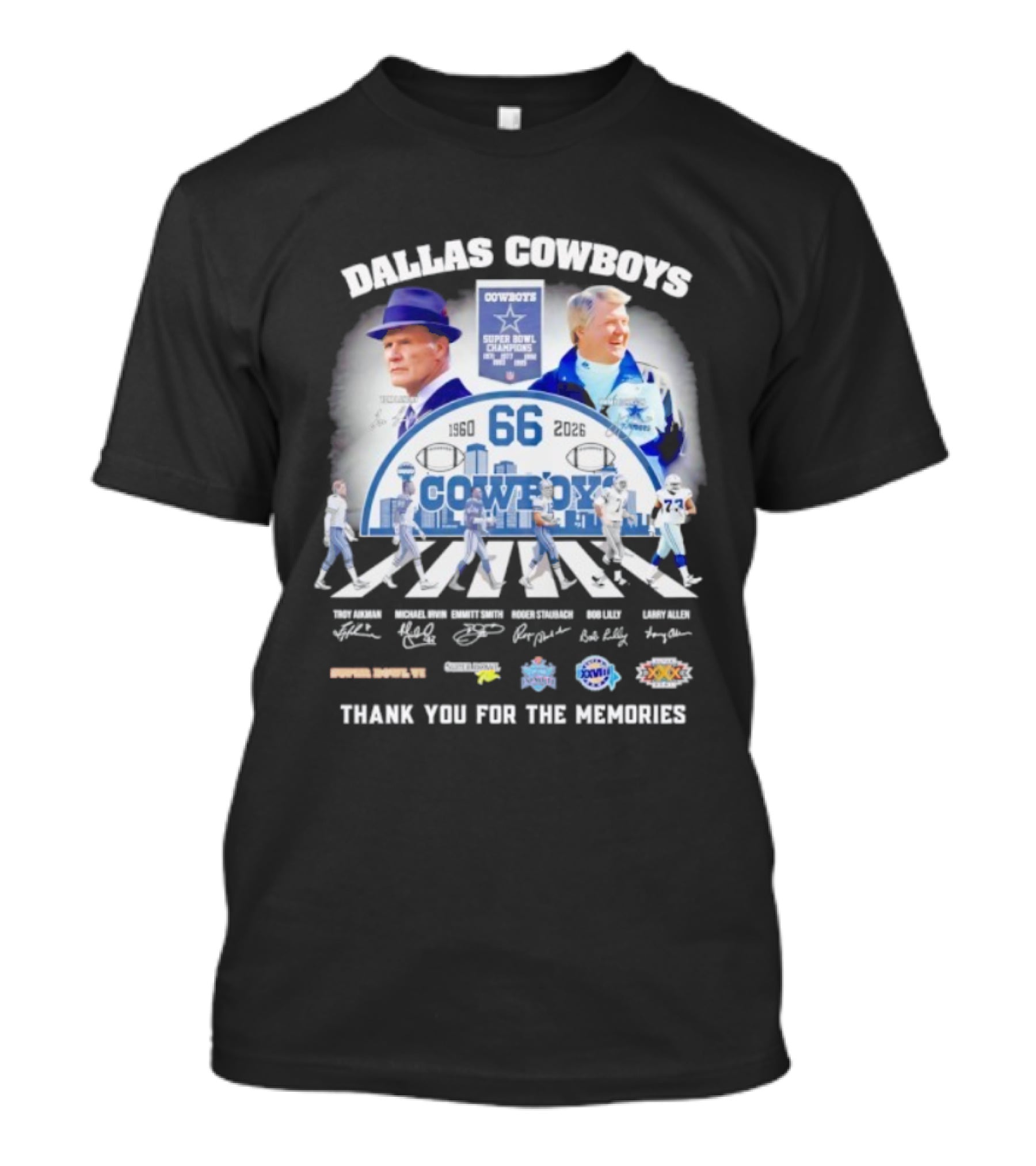 Dallas Cowboys 66 Years Super Bowl Champions Signatures Thank You For The Memories T-Shirt