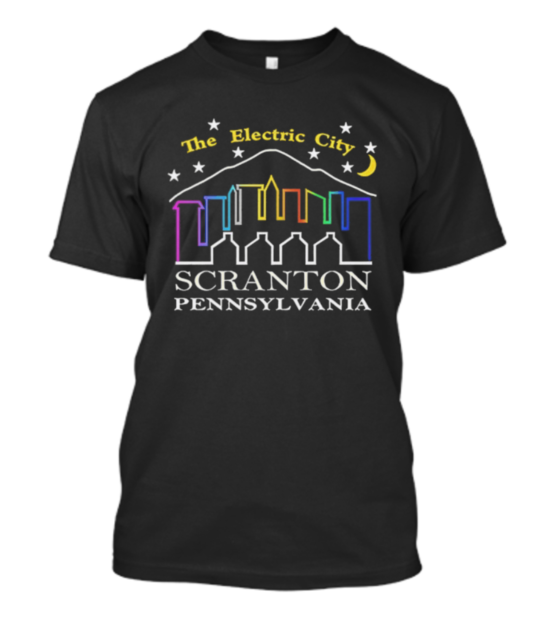 The Electric City Scranton Pennsylvania Skyline Stars Moon Colorful Outlines T-Shirt