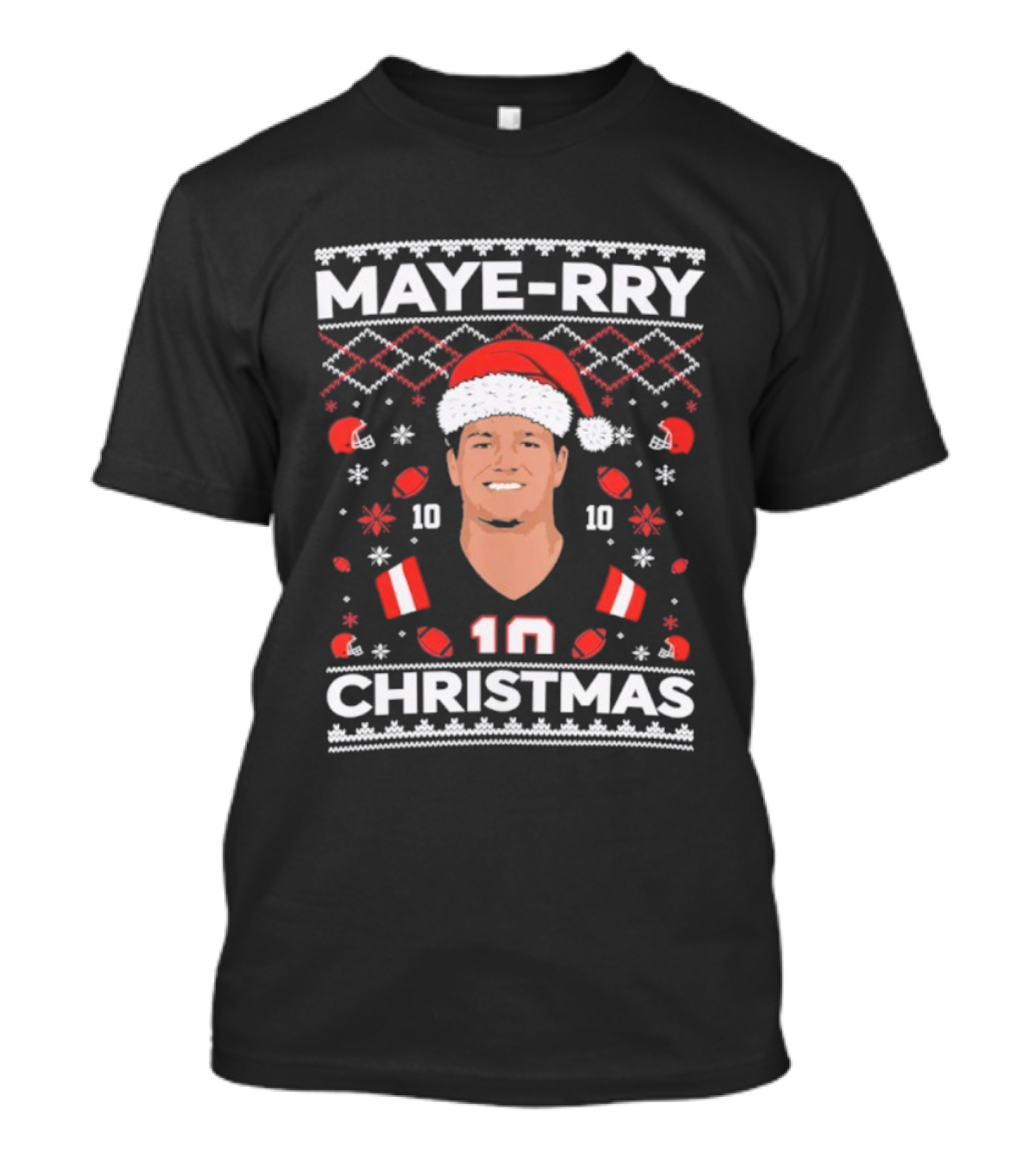 Maye-rry Christmas 10 Football Santa Hat T-Shirt