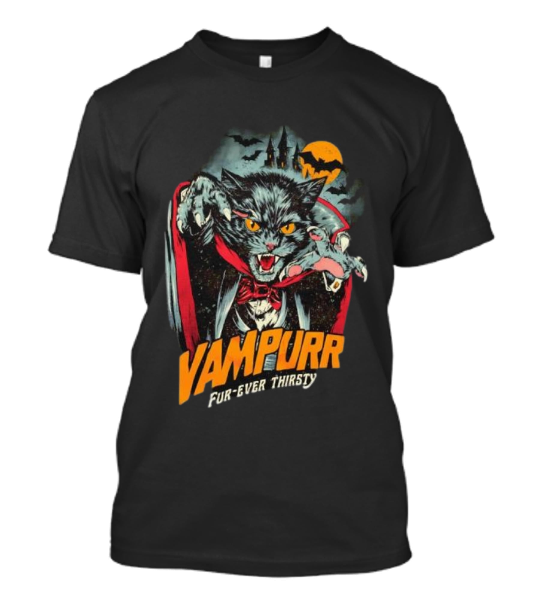 Vampurr Fur-Ever Thirsty Vampire Cat Halloween Moon Bats T-Shirt