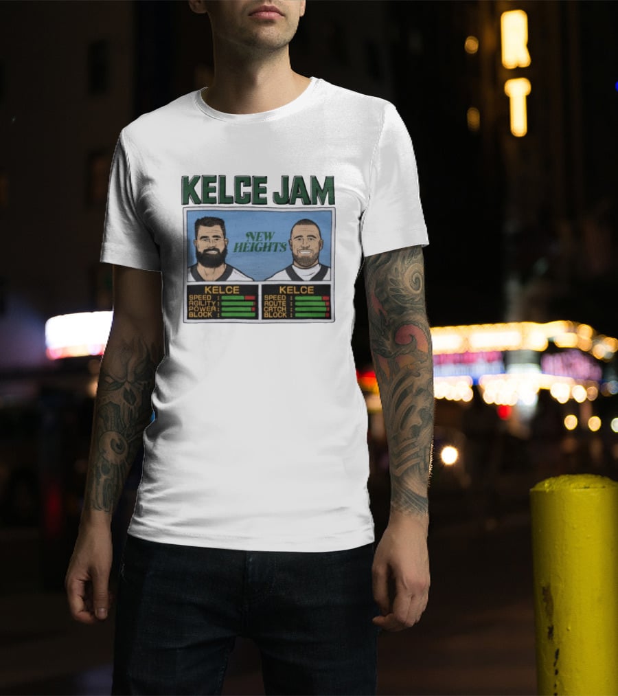 Kelce Jam New Heights Speed Agility Power Route Catch Block T-Shirt