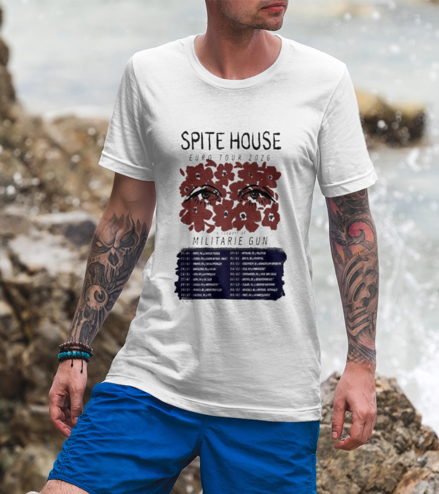 Spite House Militärie Gun Euro Tour 2026 Eyes And Flowers T-Shirt