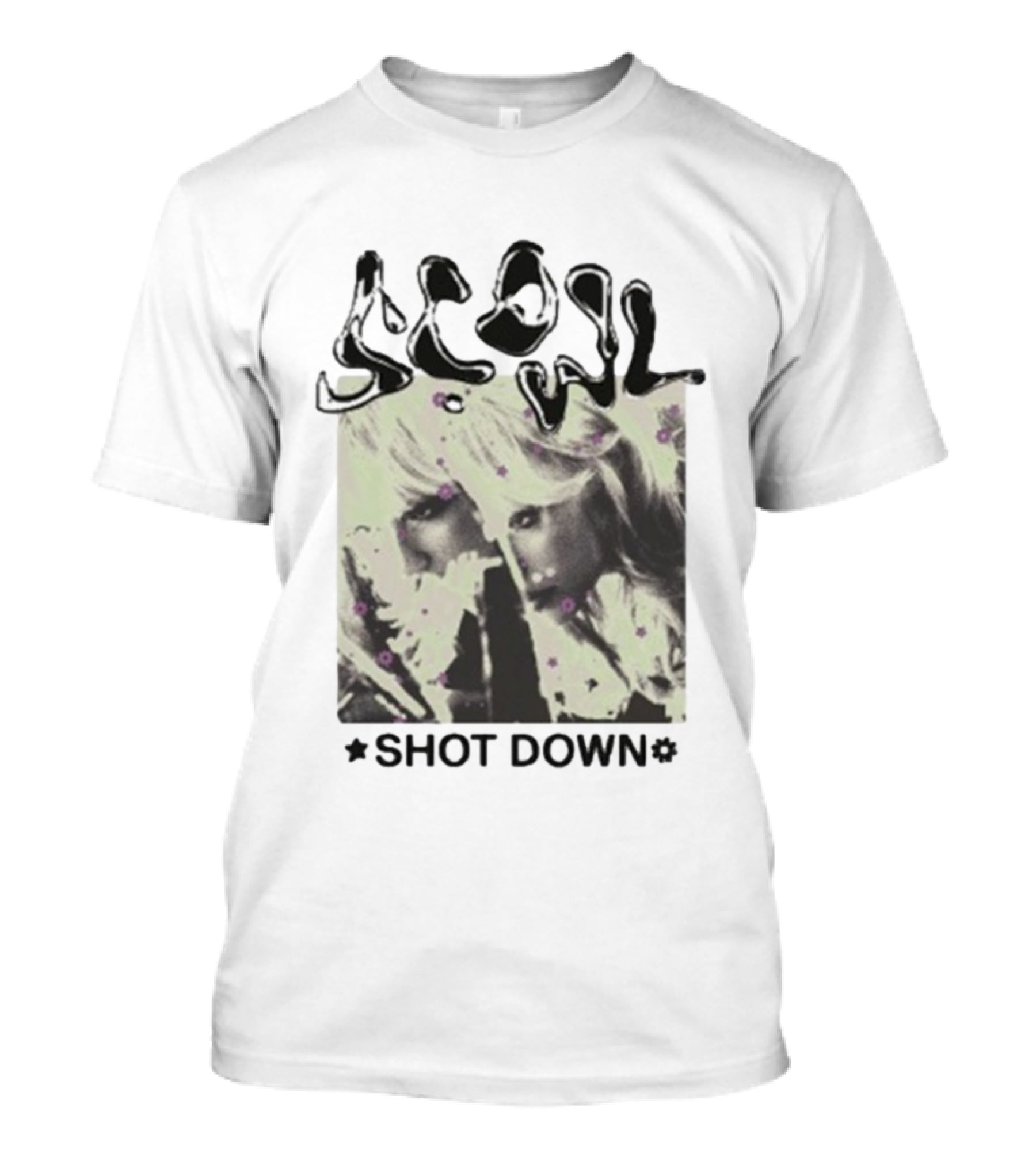 Scowl Shot Down Mirror Image With Flowers T-Shirt