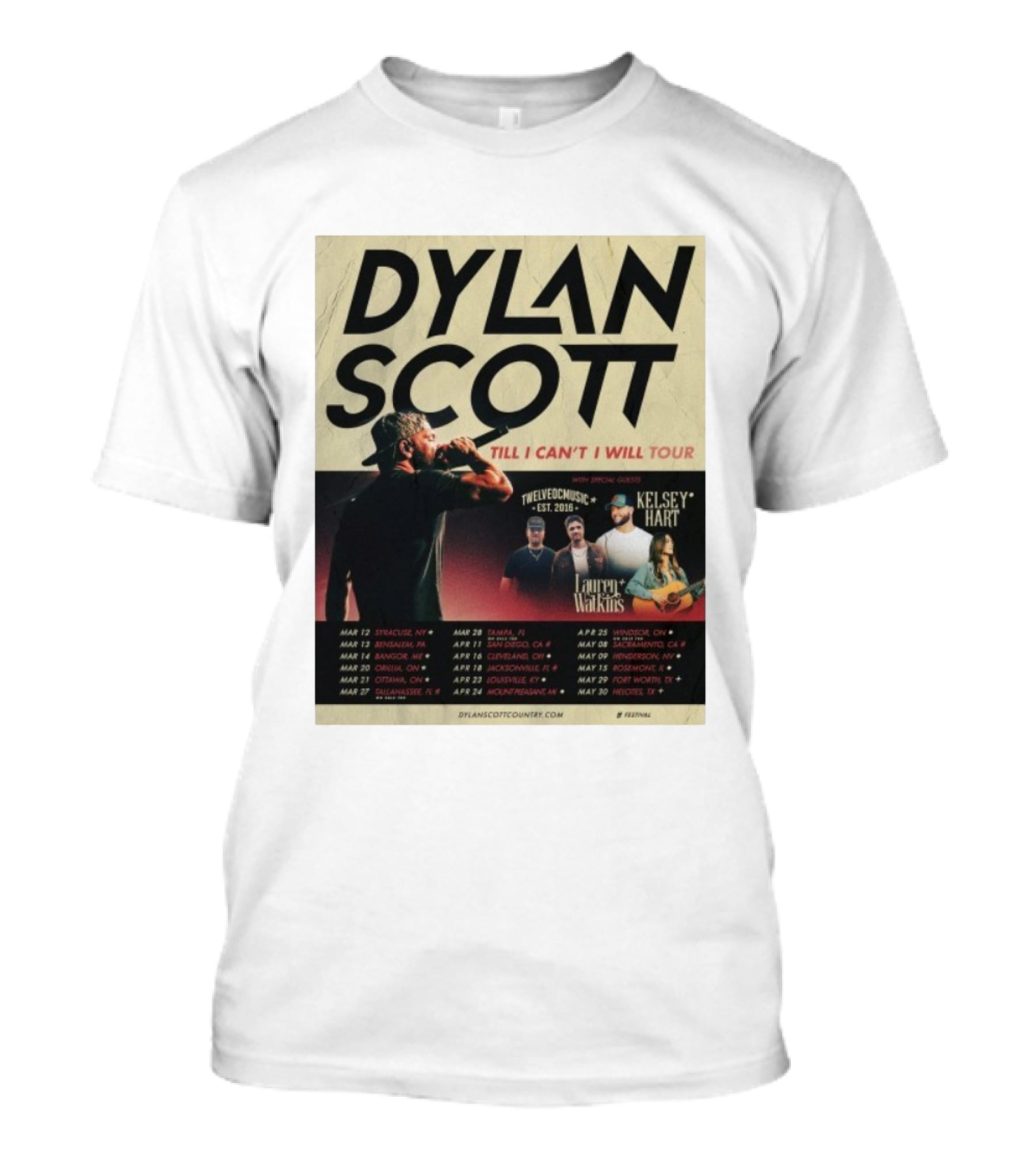 Dylan Scott Till I Can’t I Will Tour 2026 Twelve OC Music Kelsey Hart Lauren Watkins T-Shirt