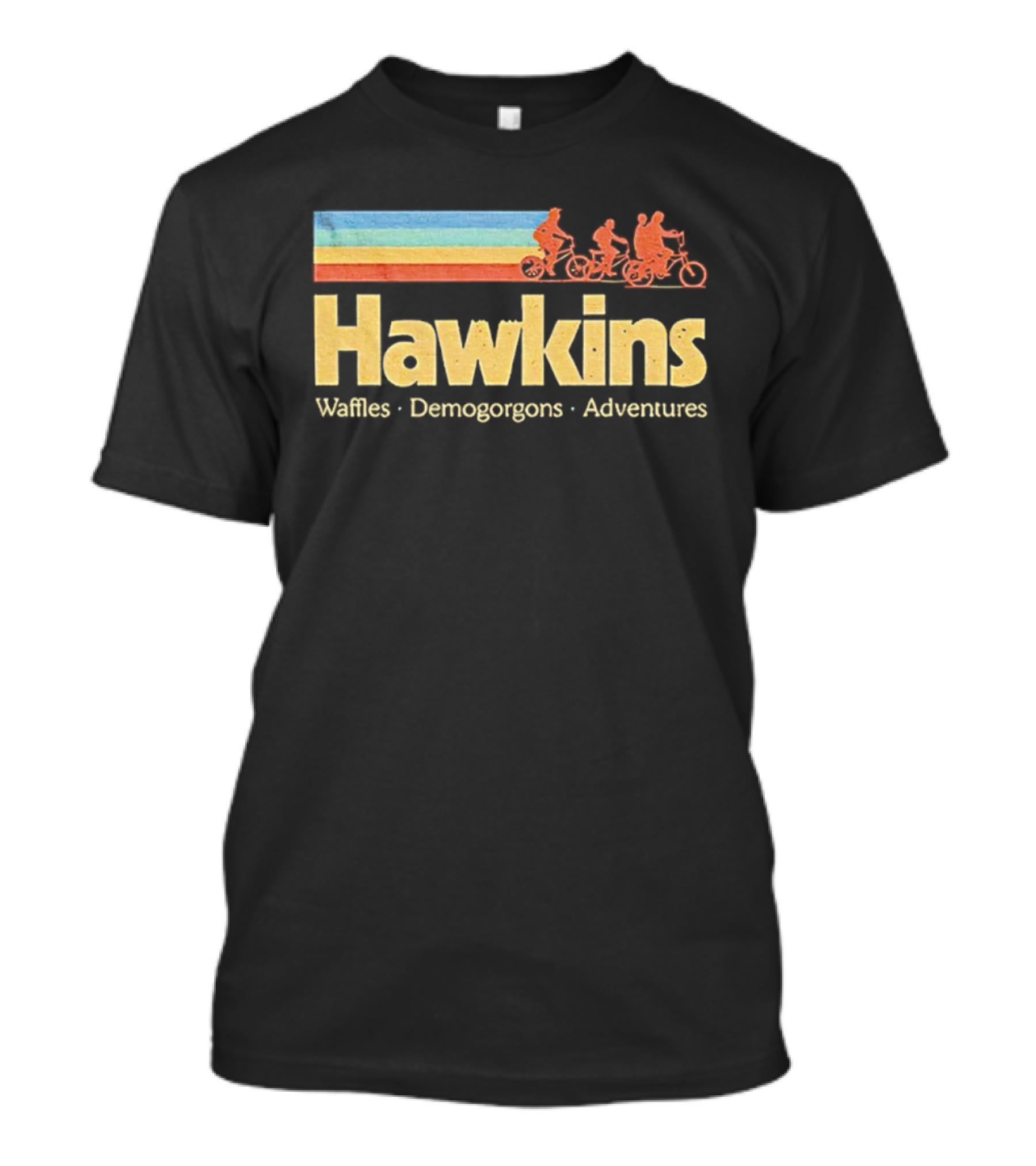 Hawkins Waffles Demogorgons Adventures Retro Stripe Bike Riders T-Shirt