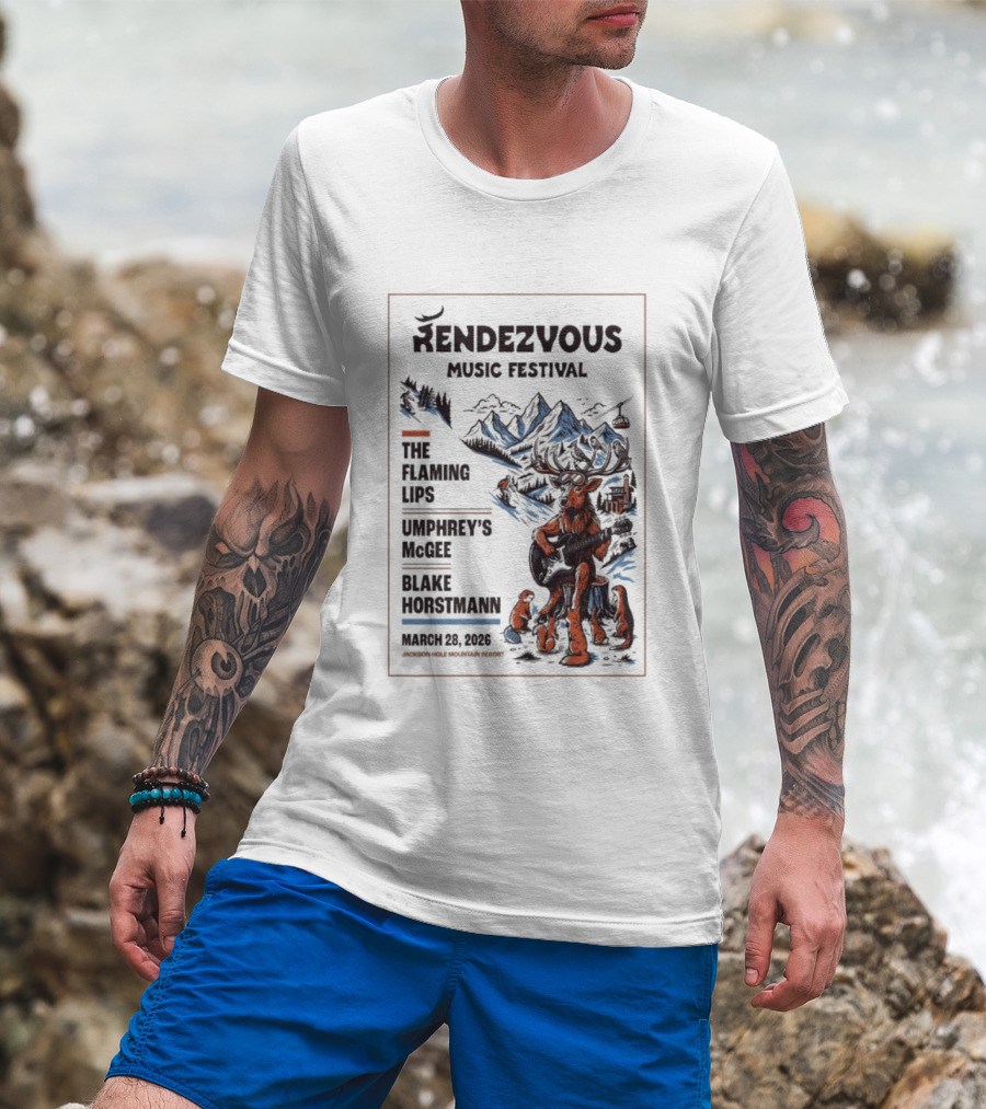 Rendezvous Music Festival The Flaming Lips Umphrey's McGee Blake Horstmann March 28 2026 Jackson Hole Mountain Resort Teton Village WY T-Shirt
