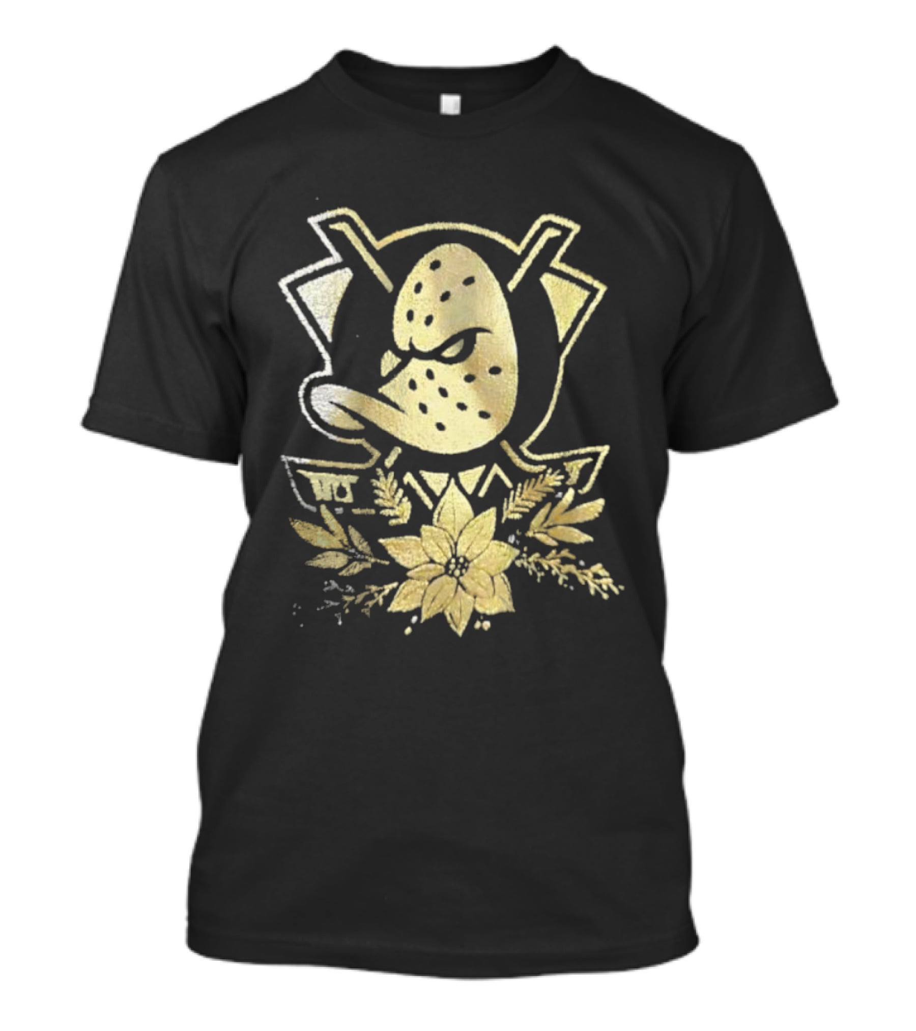 Anaheim Mighty Ducks Holiday Gold Logo Floral Ornament T-Shirt