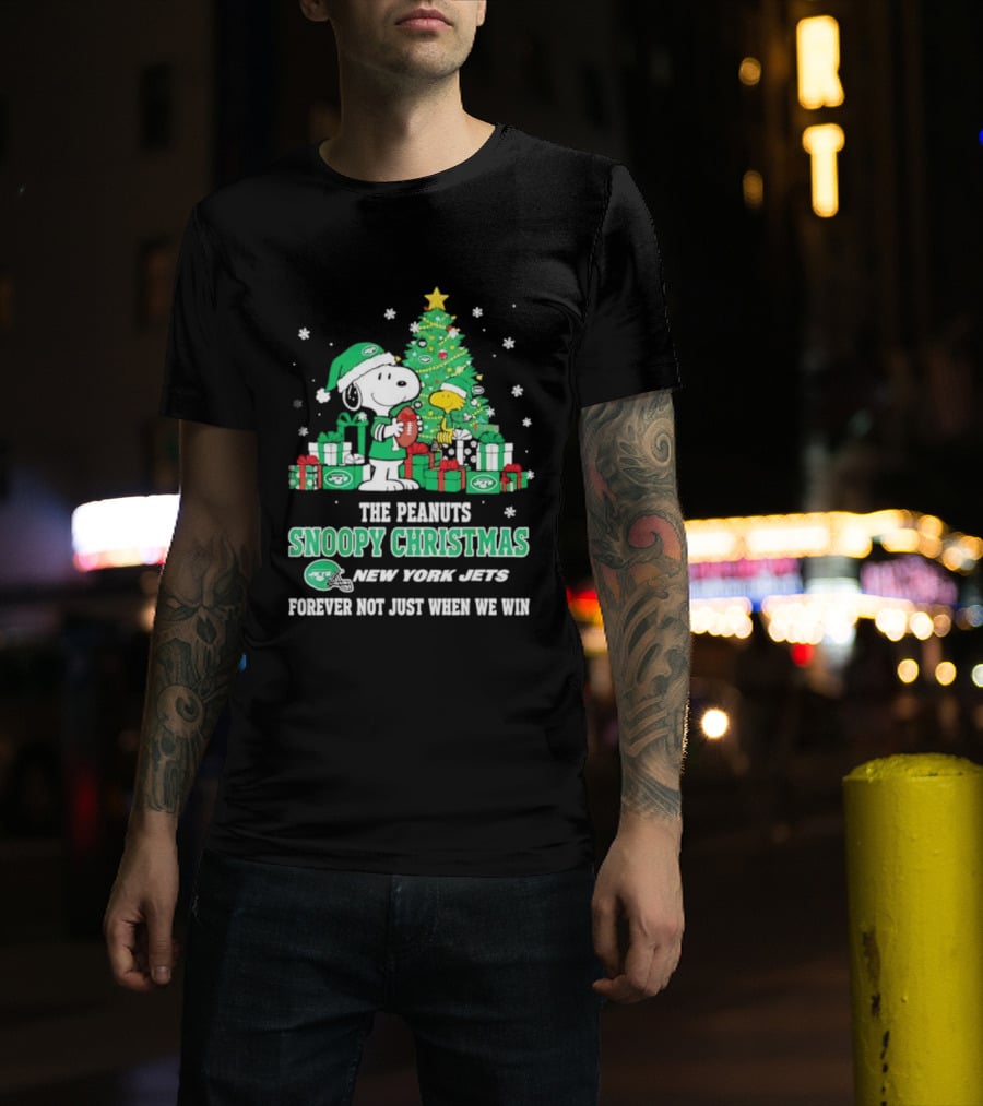 The Peanuts Snoopy Christmas New York Jets Forever Not Just When We Win Football Tree Holiday Theme T-Shirt