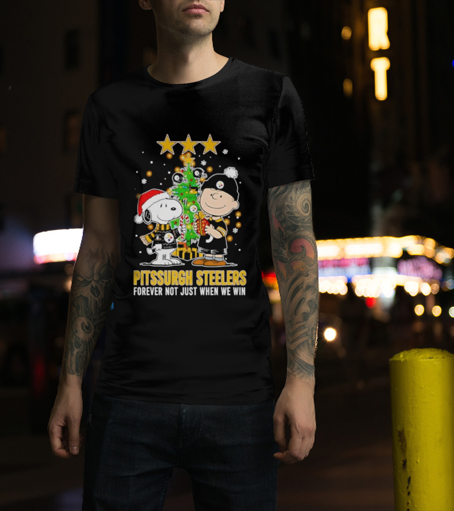 Peanuts Snoopy Christmas Tree Pittsburgh Steelers Forever Not Just When We Win T-Shirt