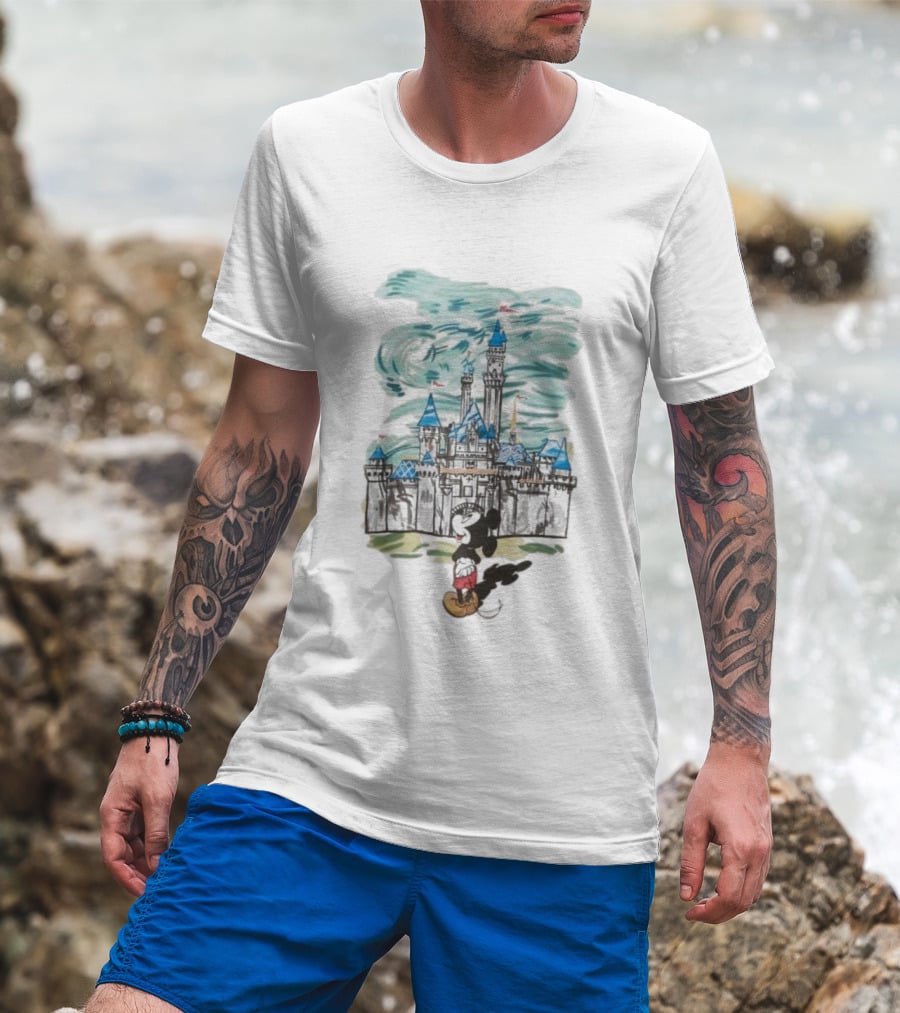 Mickey Mouse In Front Of Sleeping Beauty Castle Fantasy Scene T-Shirt