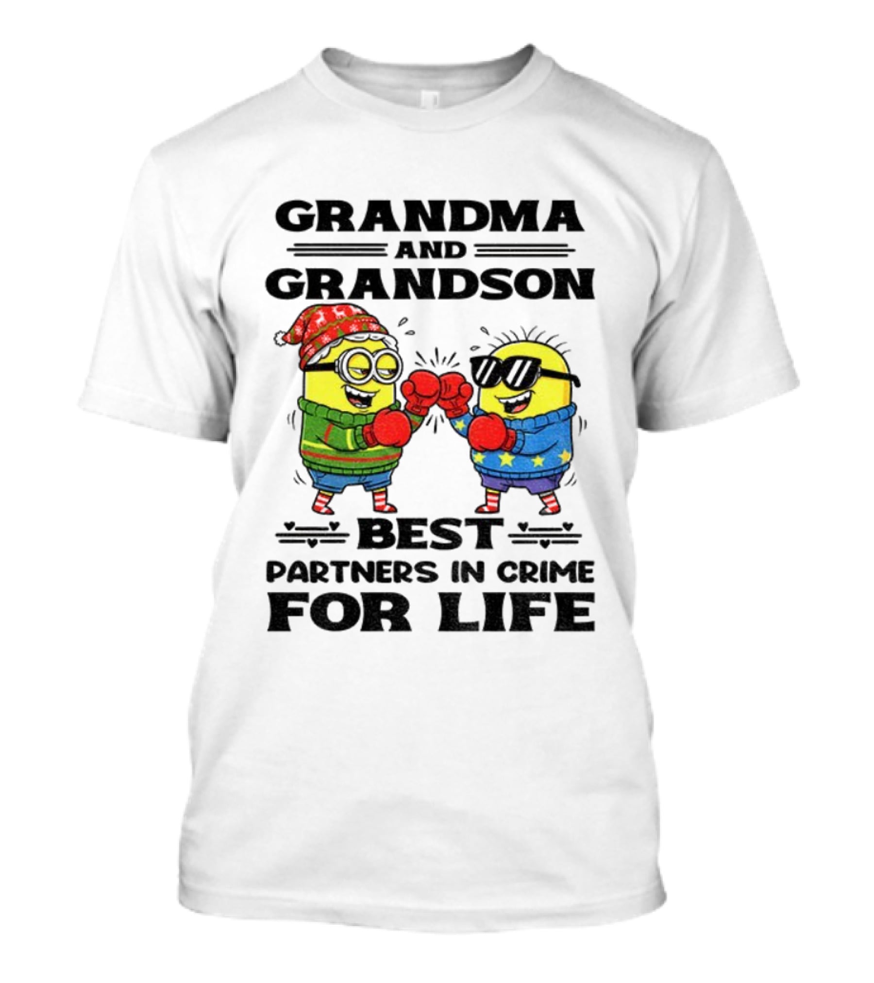 Grandma Grandson Best Partners In Crime For Life Christmas Minions T-Shirt