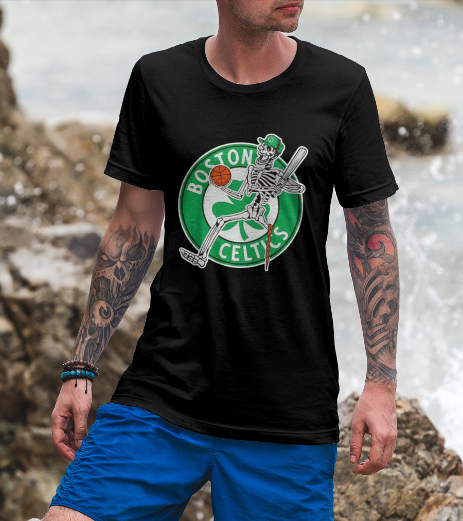 Boston Celtics Skeleton Player Basketball Logo T-Shirt