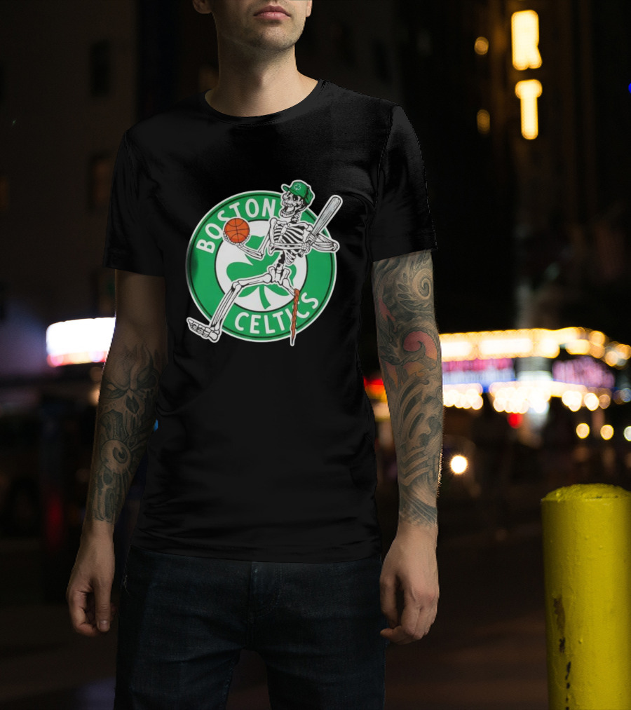 Boston Celtics Skeleton Player Basketball Logo T-Shirt
