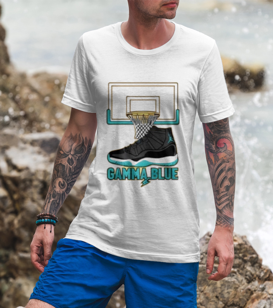 Air Jordan 11 Gamma Blue Basketball Hoop Sneaker T-Shirt