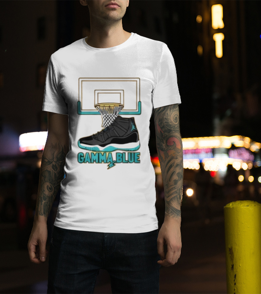Air Jordan 11 Gamma Blue Basketball Hoop Sneaker T-Shirt