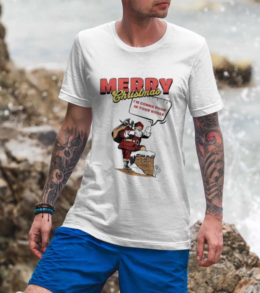 Cleveland Merry Christmas With Santa Climbing Down Chimney T-Shirt