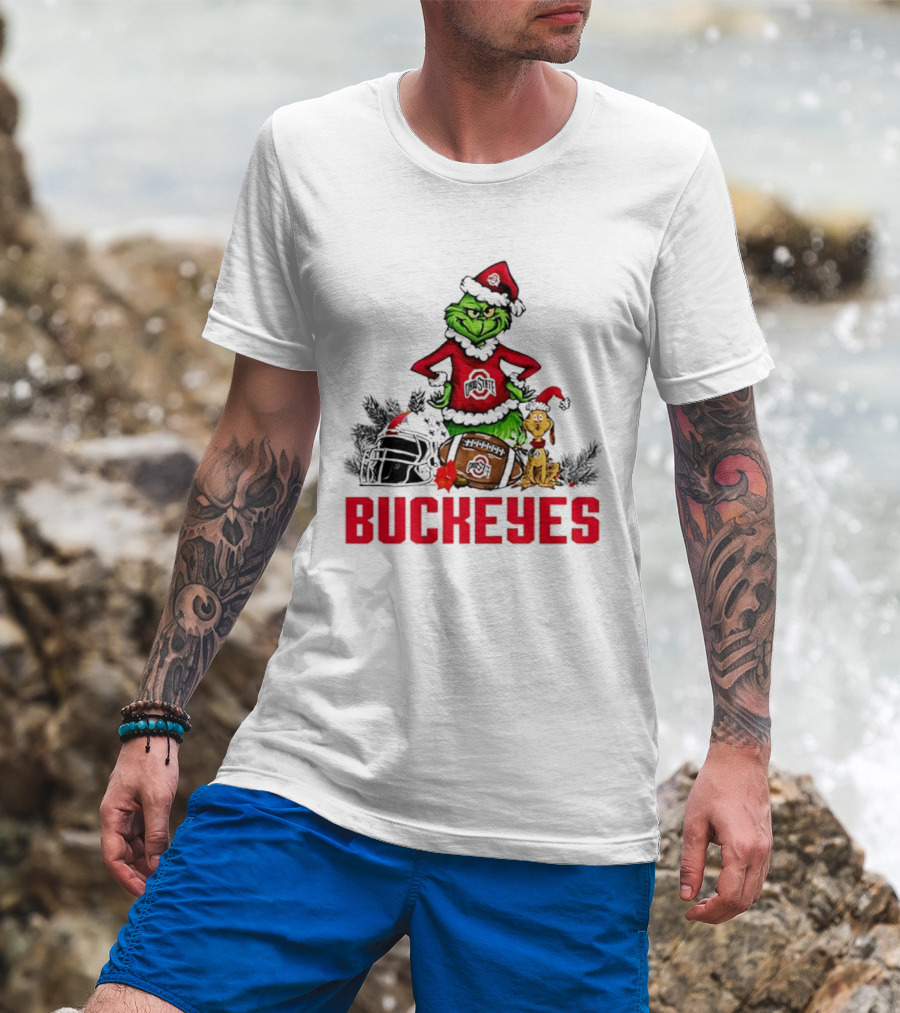 Ohio State Buckeyes Christmas Grinch And Max Dog T-Shirt