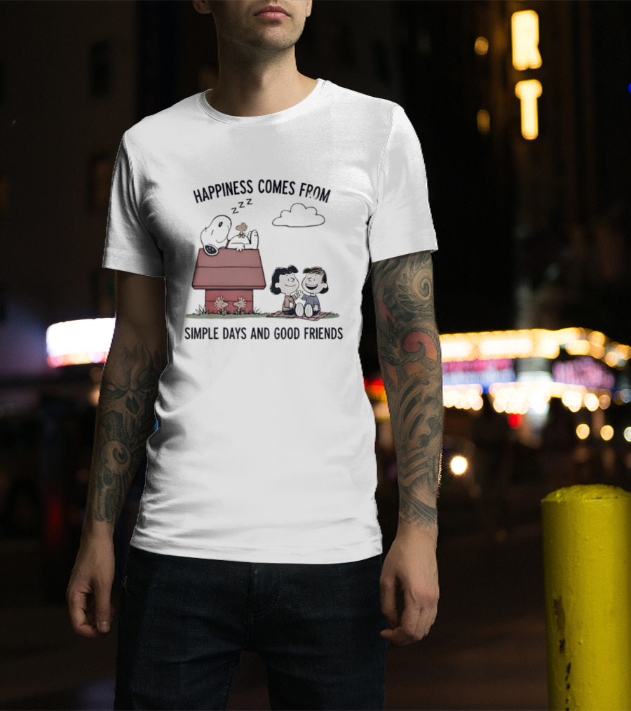 Snoopy Happiness Comes From Simple Days And Good Friends Peanuts Woodstock Charlie Brown Duo T-Shirt