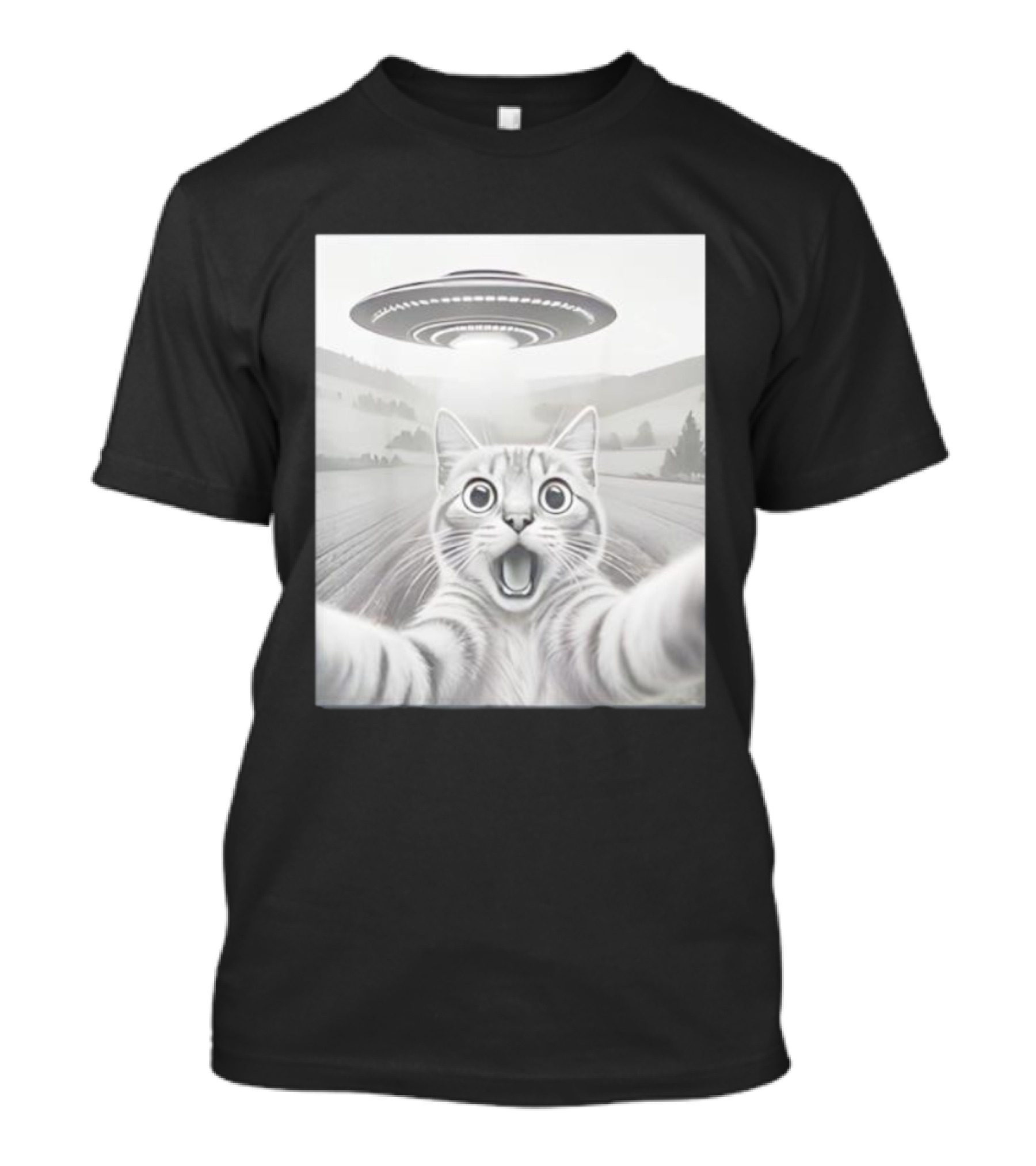 Cat Selfie UFO Encounter Funny Alien Theme T-Shirt