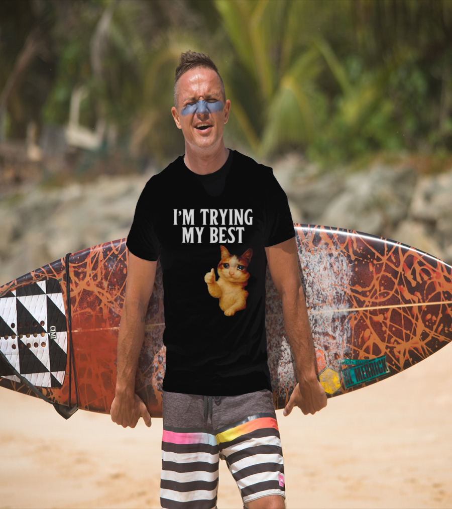 I'm Trying My Best Crying Cat Meme Funny Thumbs Up T-Shirt