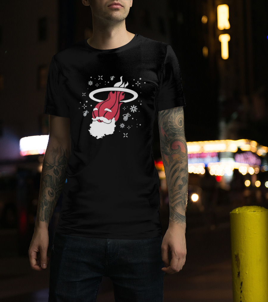 Ho Ho Heat Miami Christmas Santa Dunking Basketball Snowflakes T-Shirt