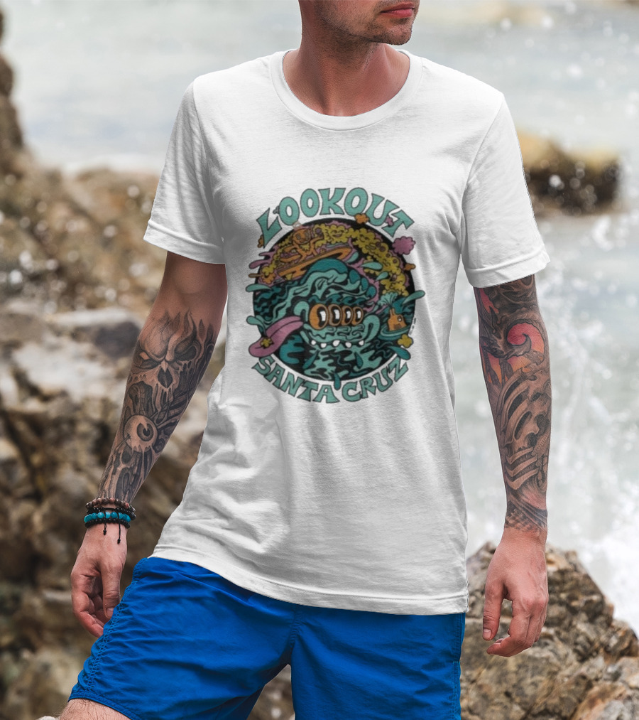 Lookout Santa Cruz Killer Acid Surfing Waves Psychedelic Art T-Shirt