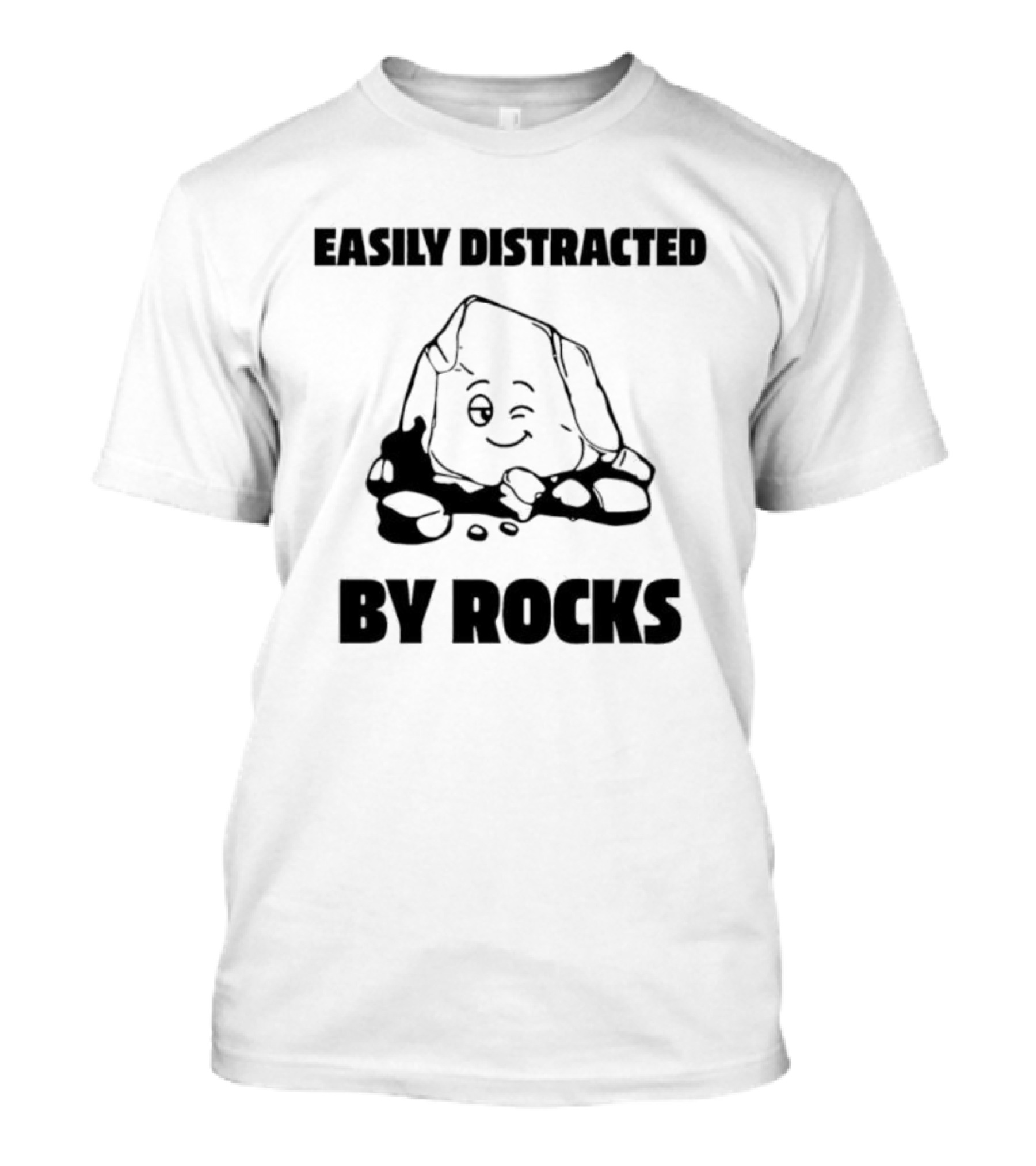 Easily Distracted By Rocks Fun Cartoon Winking Rock Design T-Shirt