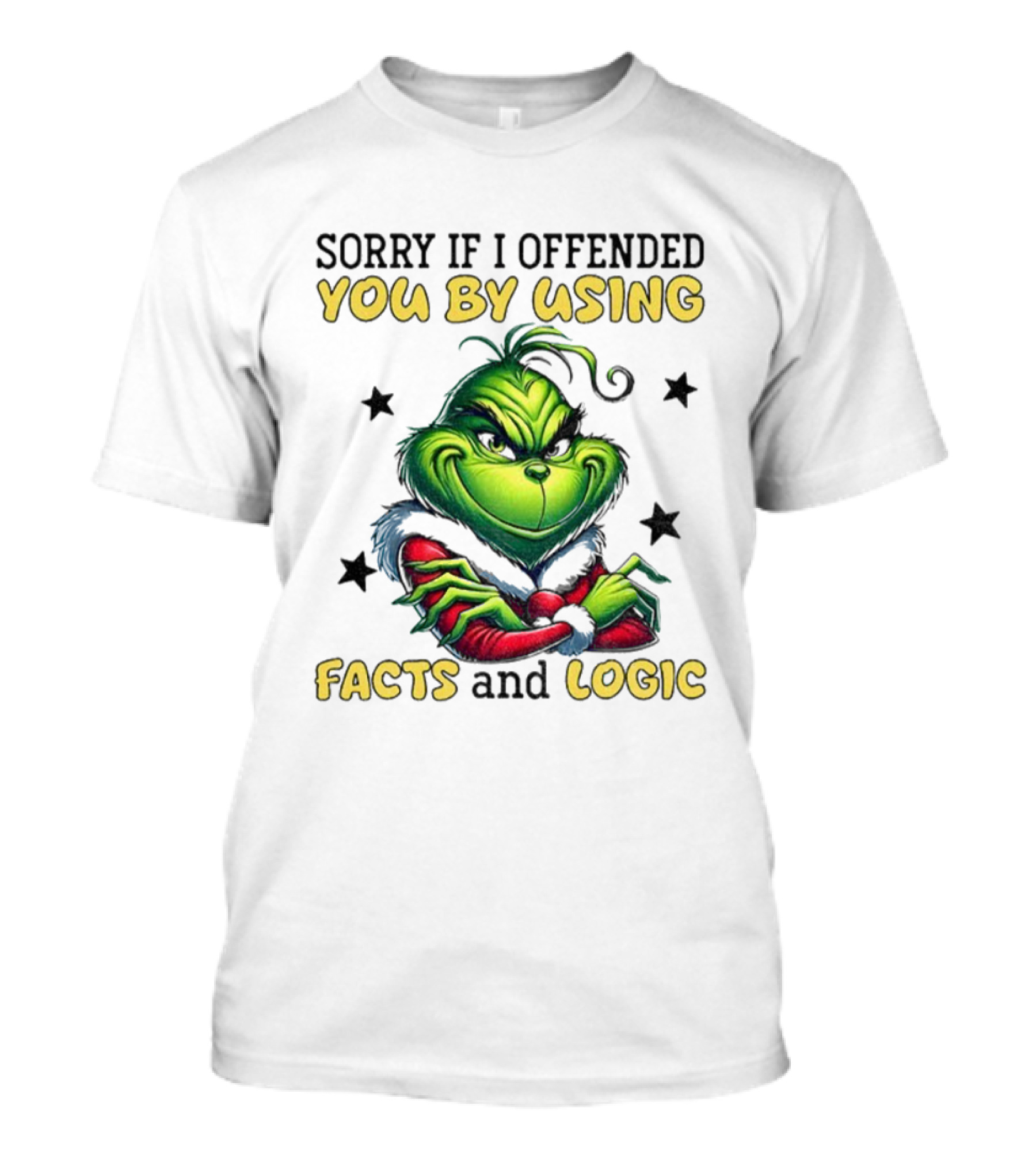 Grinch Sorry If I Offended You By Using Facts And Logic Merry Christmas T-Shirt