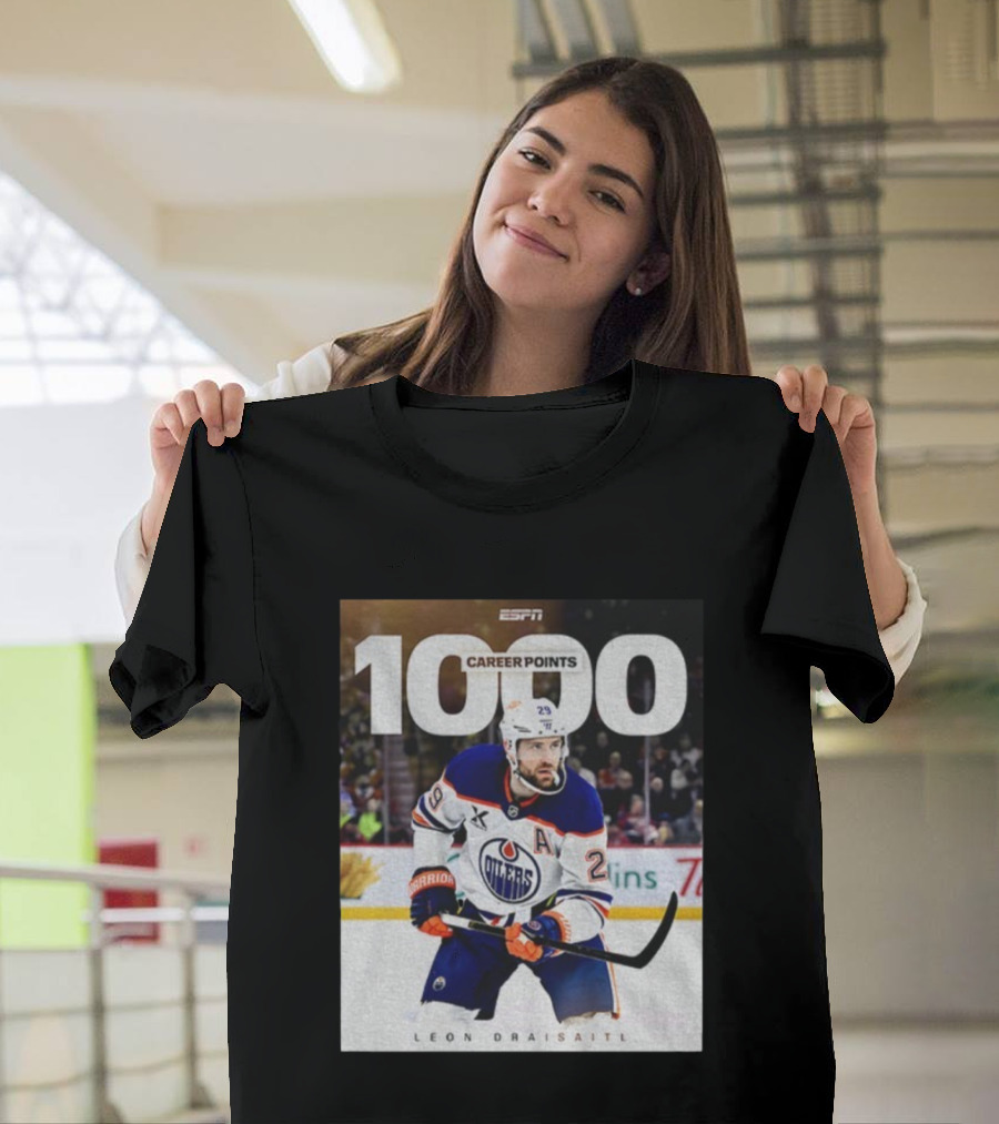 ESPN Leon Draisaitl Career Points 1000 Milestone Edmonton Oilers T-Shirt