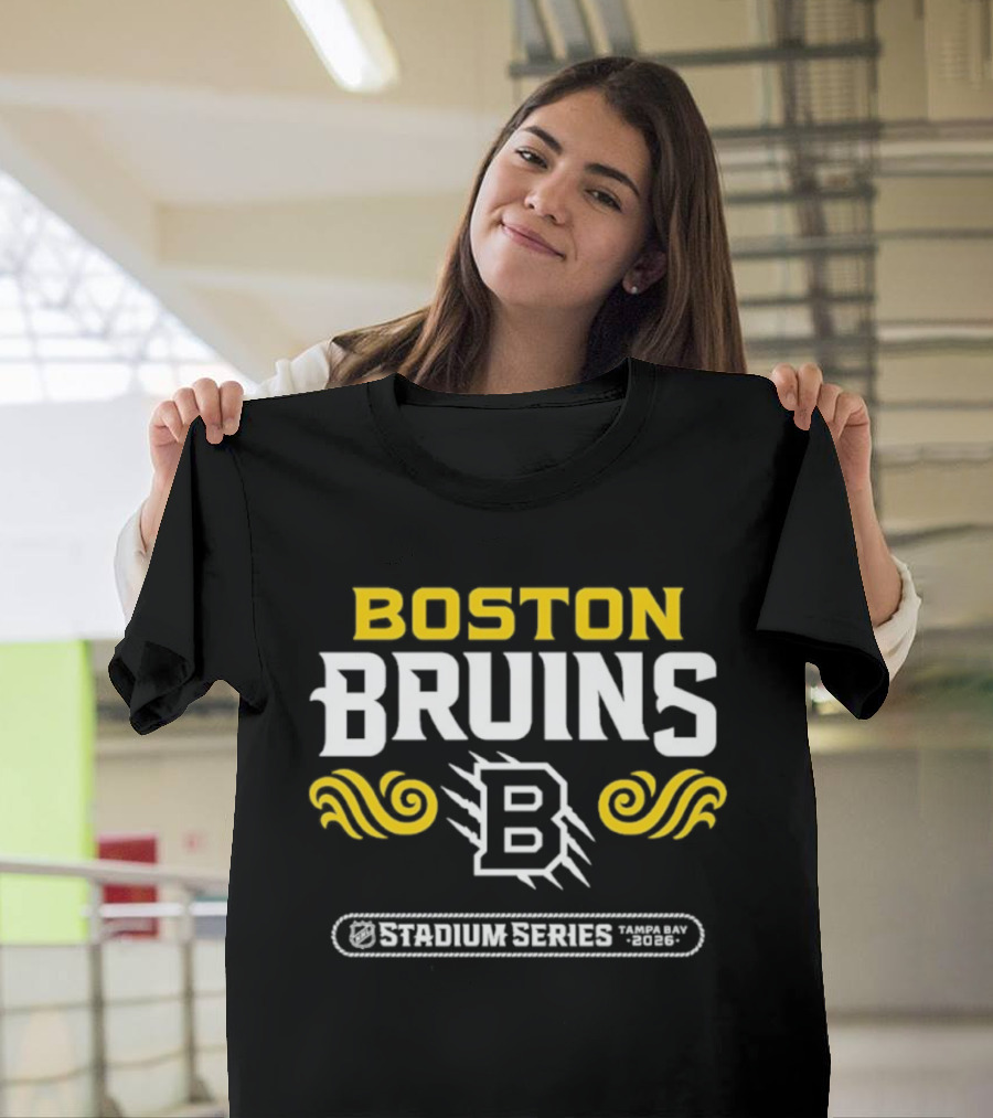 Boston Bruins Stadium Series 2026 B Emblem Yellow White Design T-Shirt