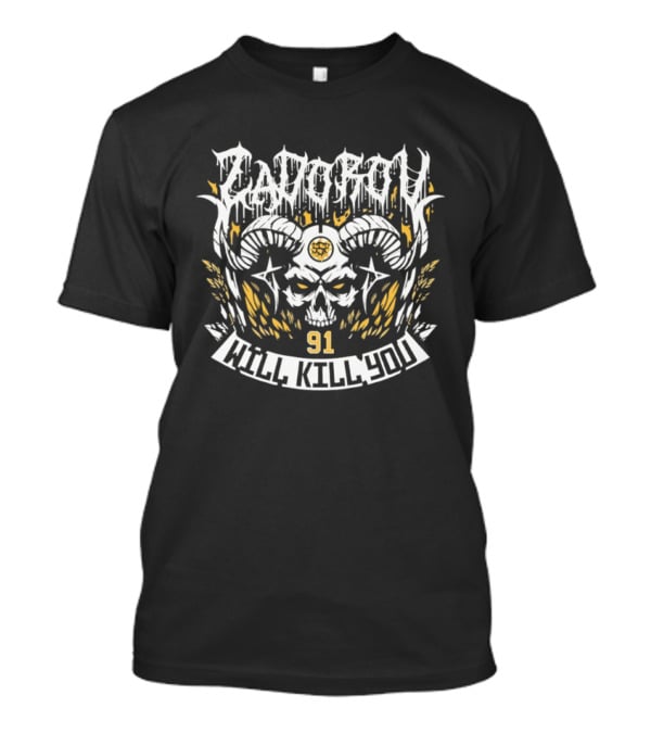 Zadorov Will Kill You Hockey Goat Skull 91 T-Shirt