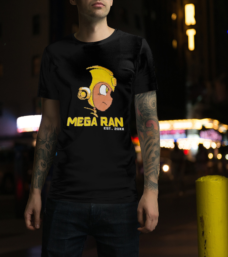Mega Ran EST. 20XX Cartoon Character Yellow Helmet T-Shirt