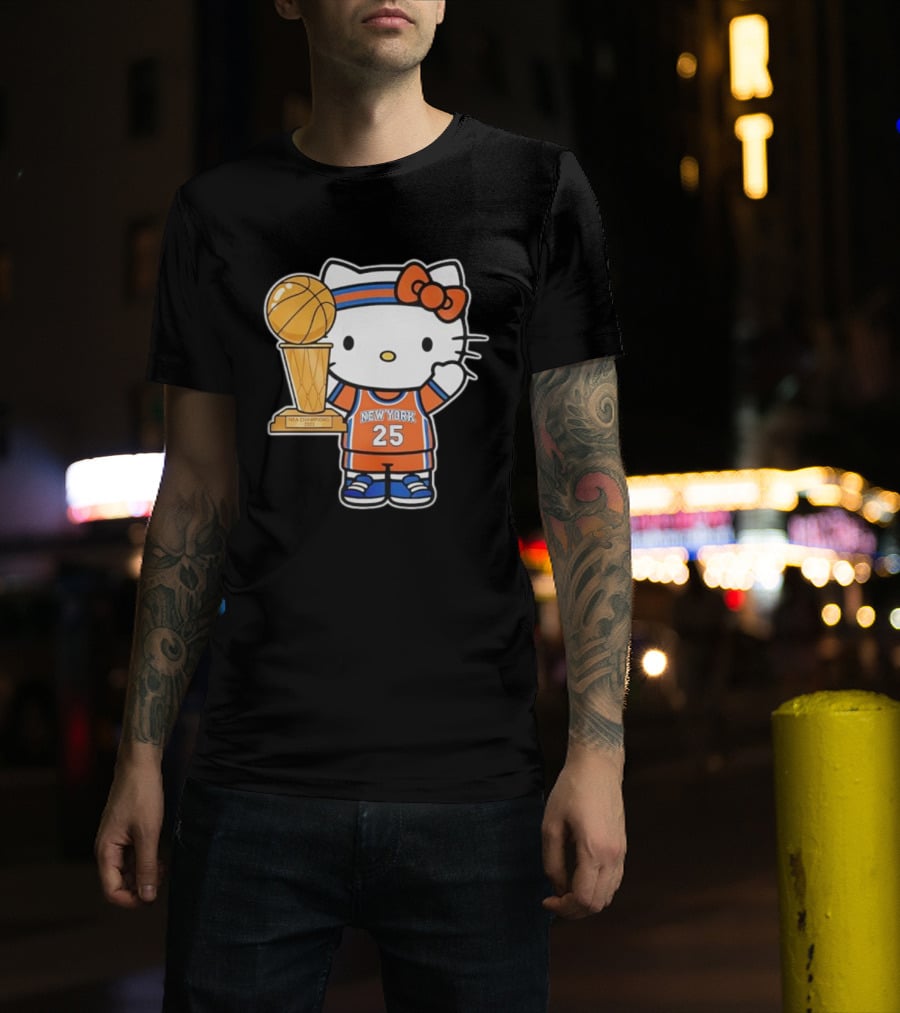 New York Knicks Kitty NBA Champions Trophy 2025 T-Shirt