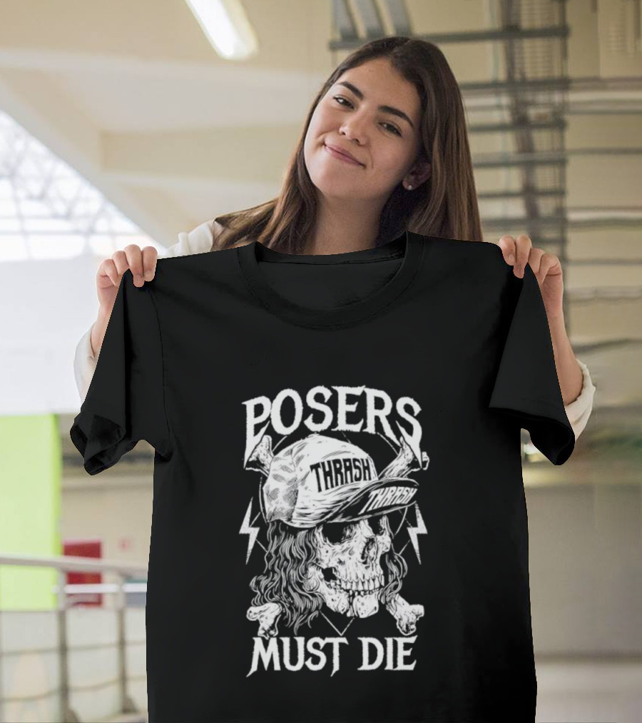 Skull Thrash Posers Must Die Lightning Bones Cap T-Shirt