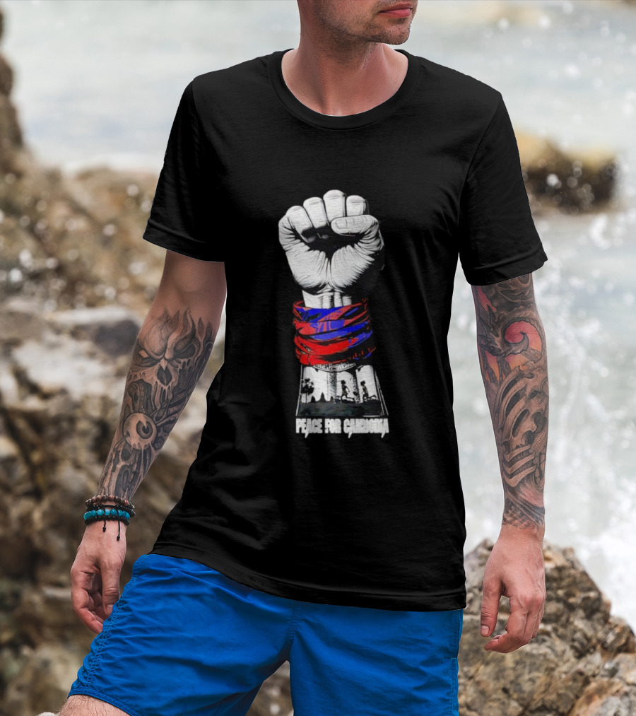 Peace For Cambodia Fist Strong Hand Red Blue Bandana Silhouette T-Shirt
