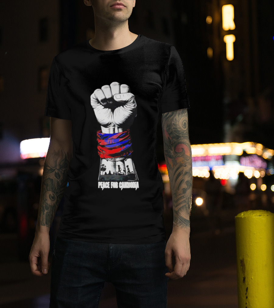 Peace For Cambodia Fist Strong Hand Red Blue Bandana Silhouette T-Shirt