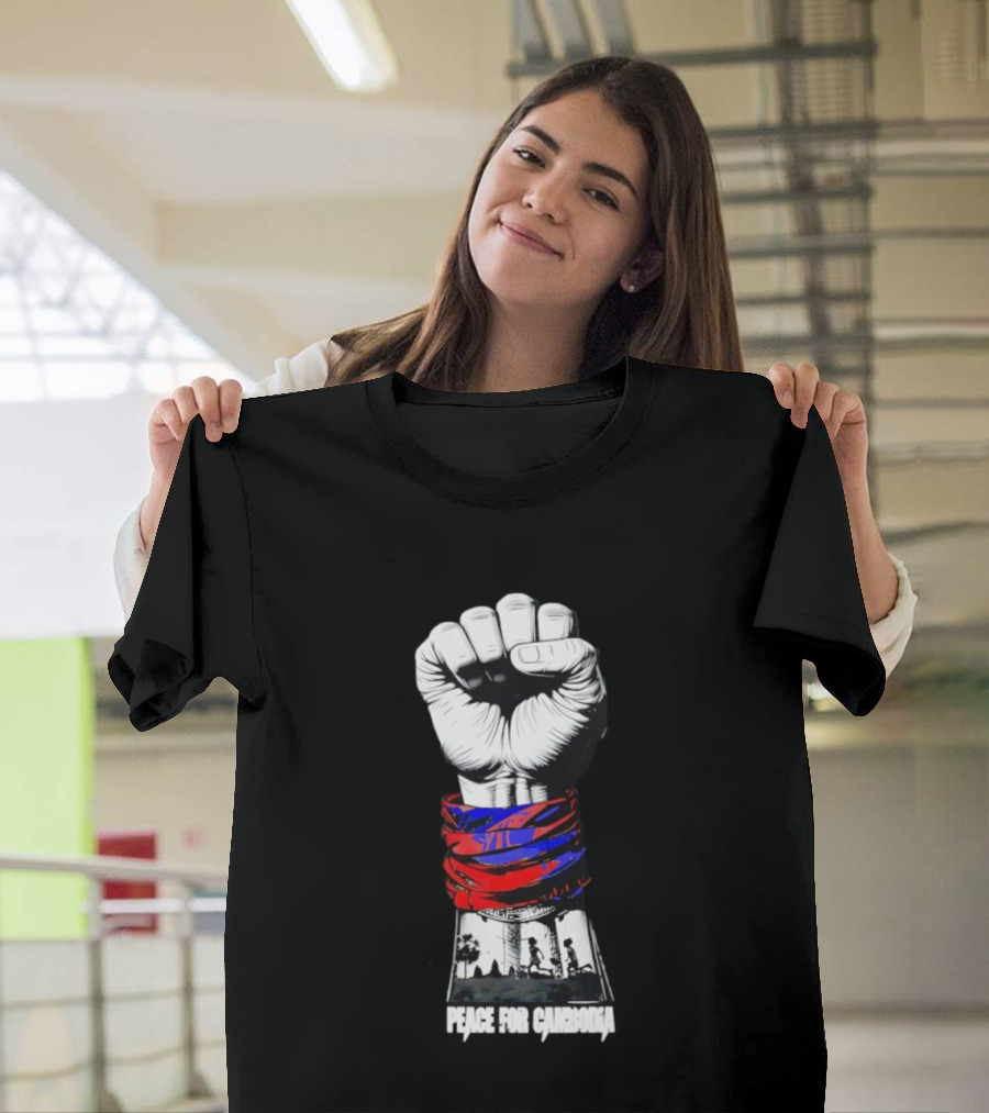 Peace For Cambodia Fist Strong Hand Red Blue Bandana Silhouette T-Shirt