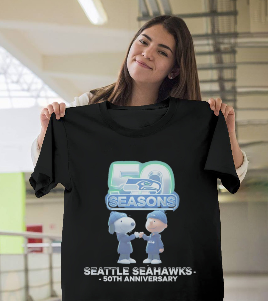 Snoopy Charlie Brown Seattle Seahawks 50 Seasons 50th Anniversary 1976 2026 T-Shirt