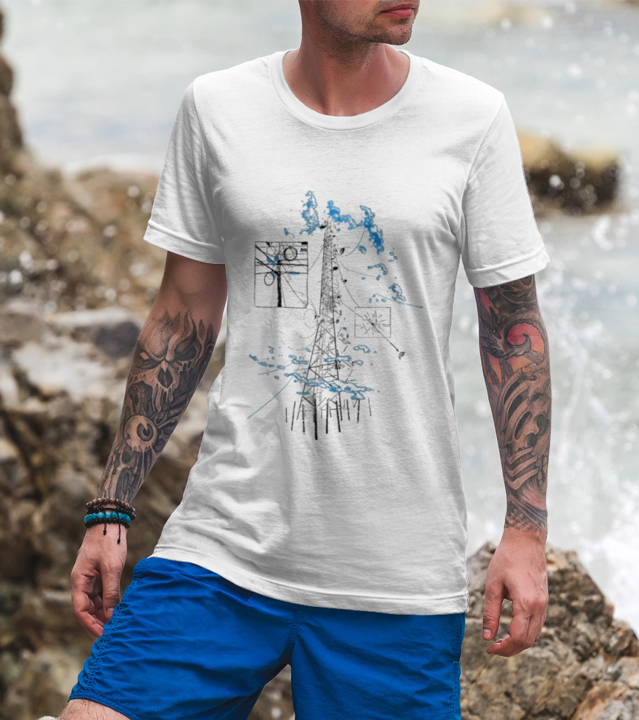 Free Finga Bokštas Visual Telecommunication Tower Elements Clouds T-Shirt