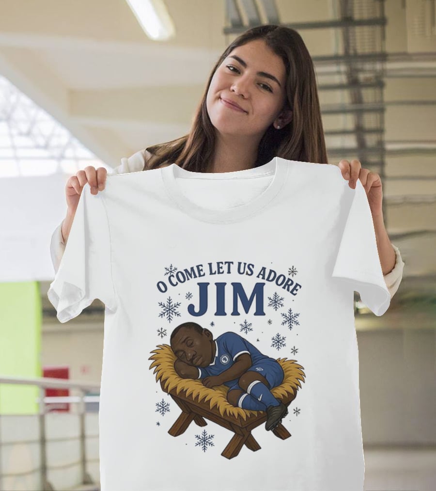 O Come Let Us Adore Jim Sleeping In Chelsea FC Christmas Manger Caricature T-Shirt