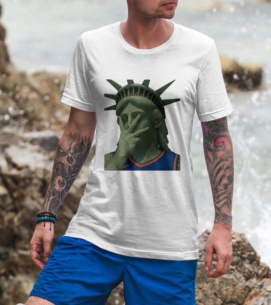 Statue Of Liberty Facepalm Wearing New York Knicks Jalen Brunson Jersey T-Shirt