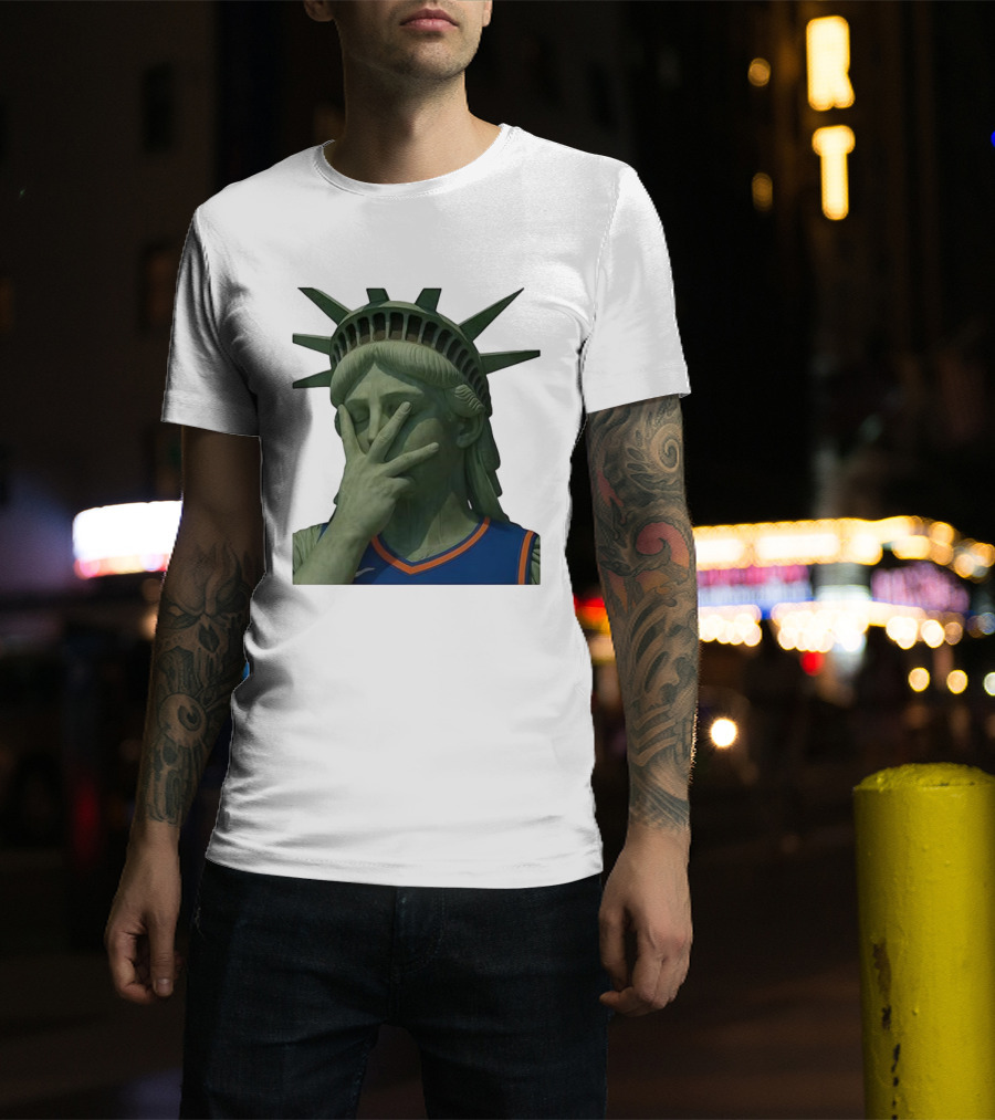 Statue Of Liberty Facepalm Wearing New York Knicks Jalen Brunson Jersey T-Shirt