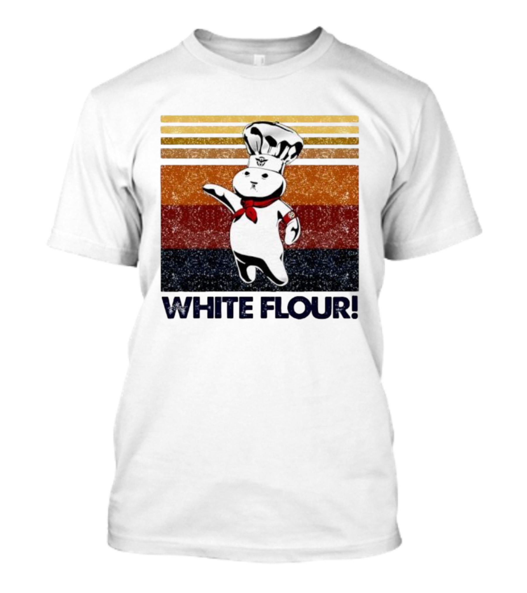 Pillsbury Doughboy Retro White Flour Chef Illustration With Colorful Stripes T-Shirt