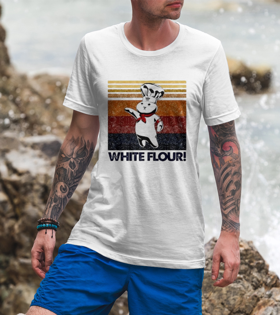 Pillsbury Doughboy Retro White Flour Chef Illustration With Colorful Stripes T-Shirt