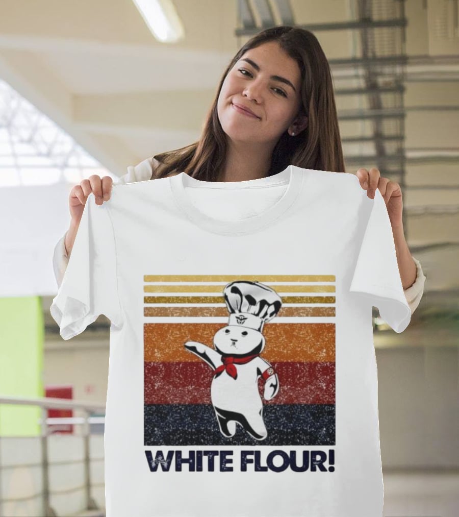 Pillsbury Doughboy Retro White Flour Chef Illustration With Colorful Stripes T-Shirt