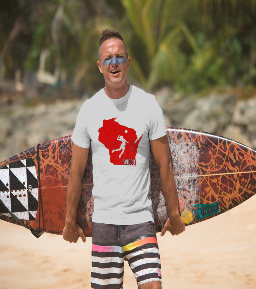 Wisconsin Badgers Volleyball Wisco Map Athlete Silhouette T-Shirt