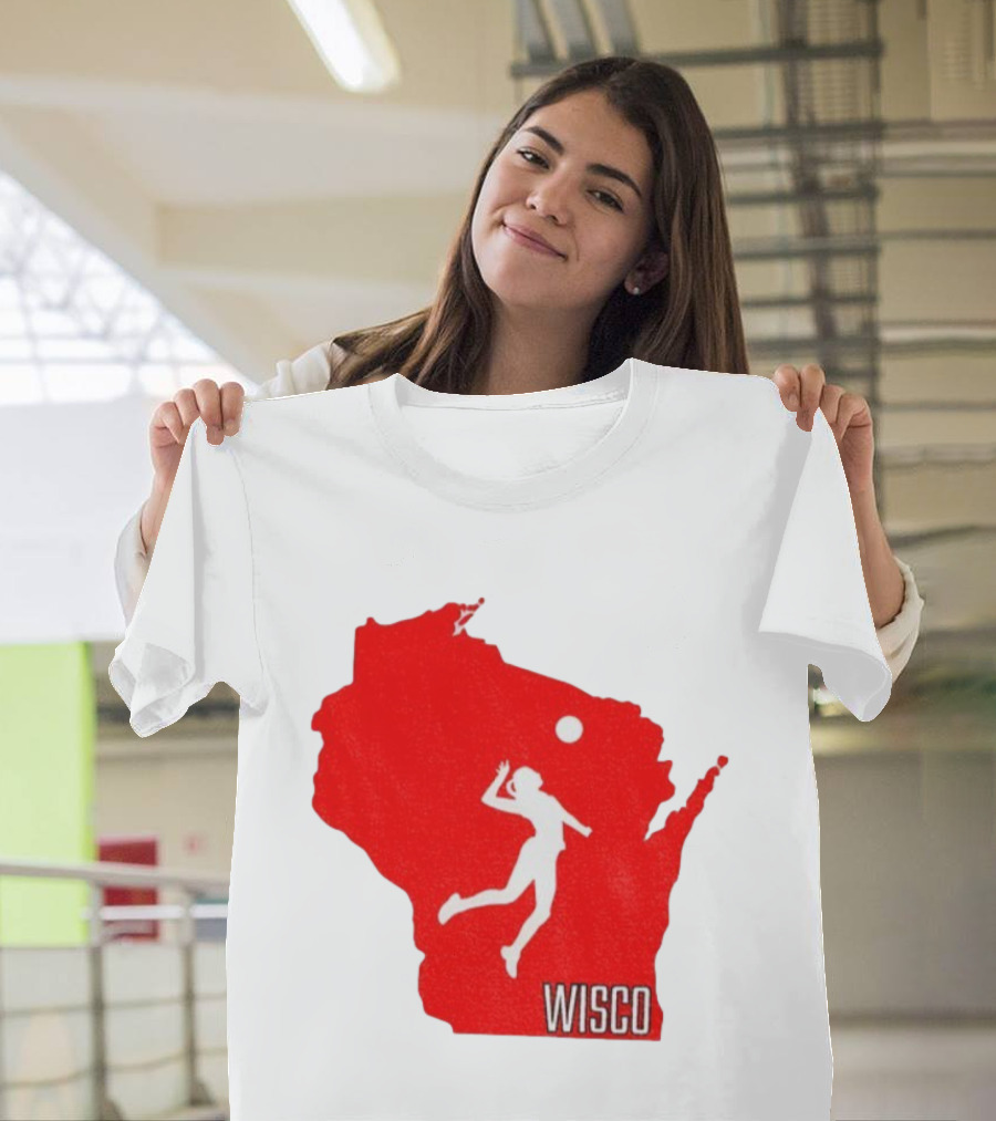 Wisconsin Badgers Volleyball Wisco Map Athlete Silhouette T-Shirt
