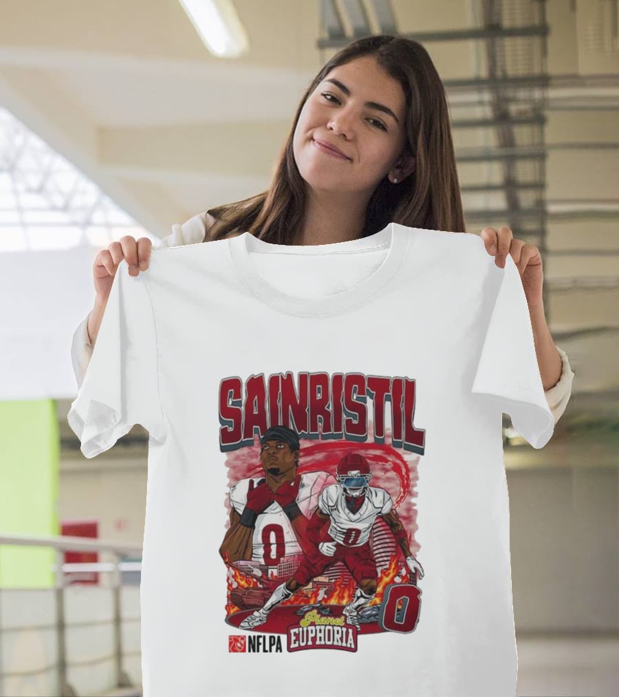 Sainristil Planet Euphoria Number 0 Football Player Cartoon Red Athletic Theme T-Shirt