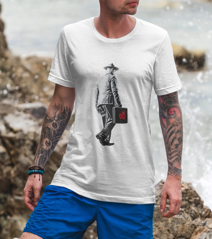 Boy And Bear Walking Man Iconic Walking Figure With Red Briefcase T-Shirt